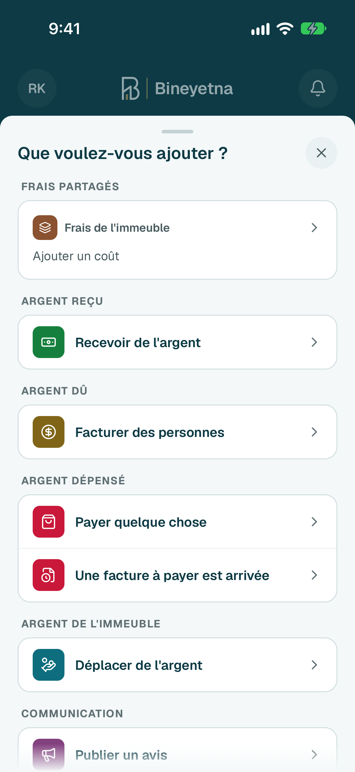 Sous Frais partagés, touchez Frais de l'immeuble · ajouter un coût.