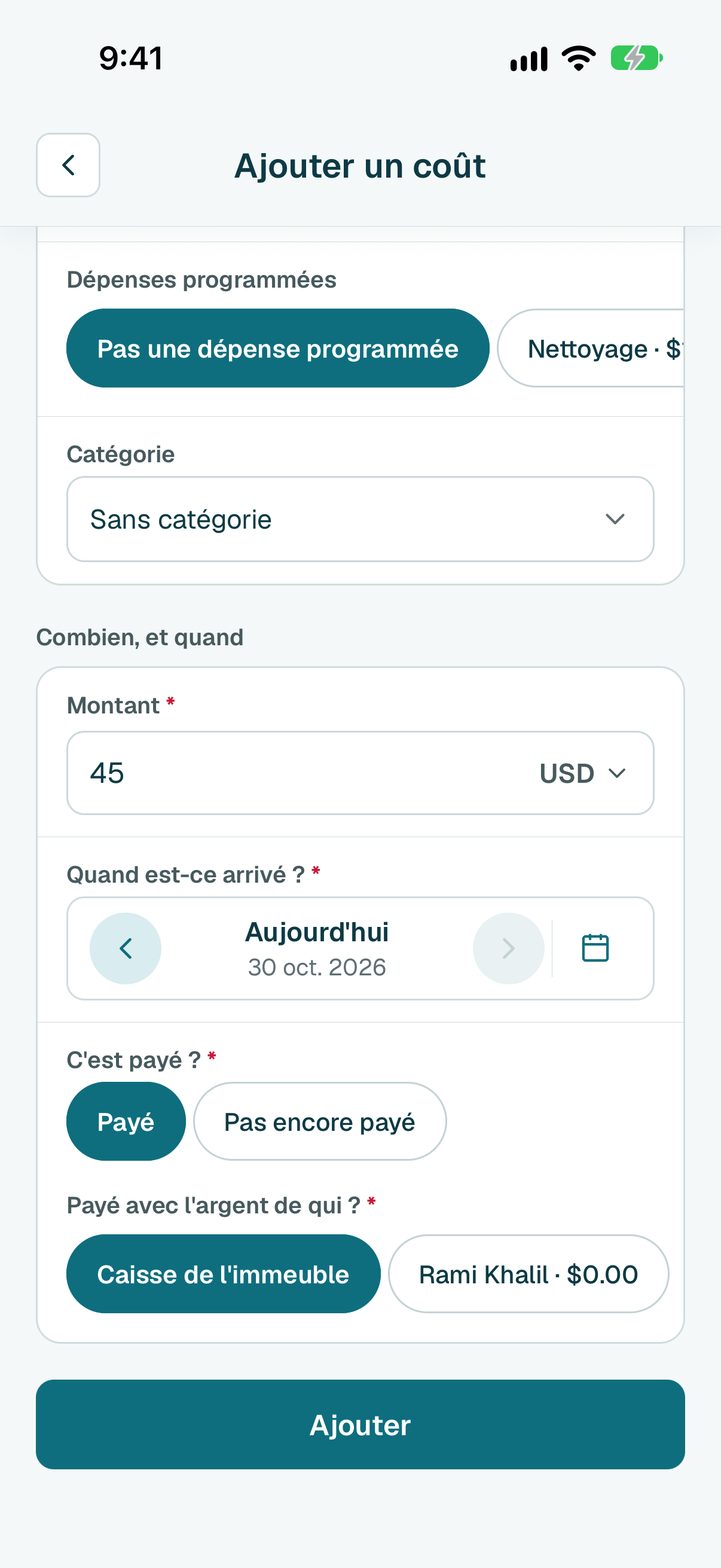 Sous C'est payé ?, laissez Payé. Puis touchez Ajouter.