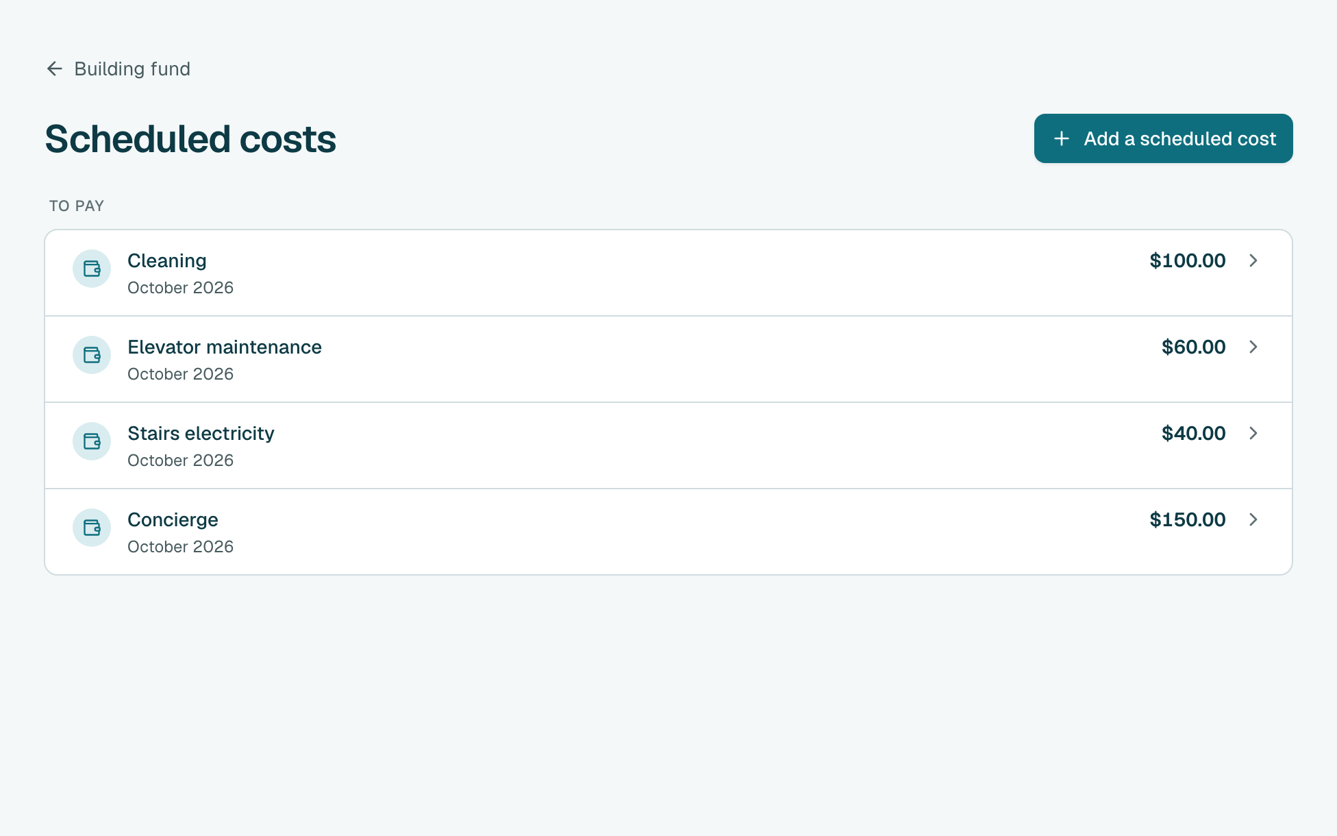 Under To pay, click the cost you paid. A month you missed shows Late.