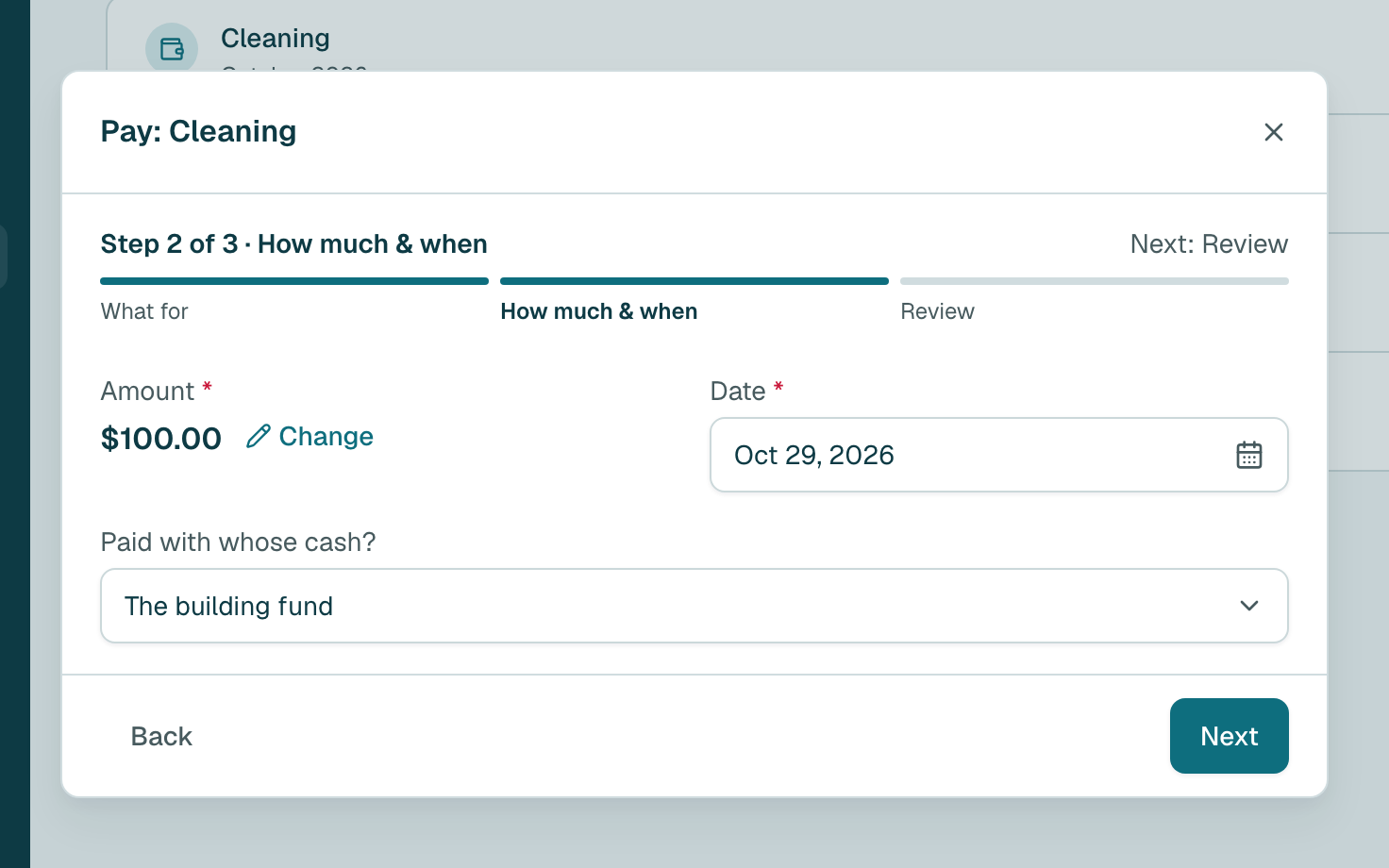 The usual amount is already filled in. If you paid a different amount, click Change.
