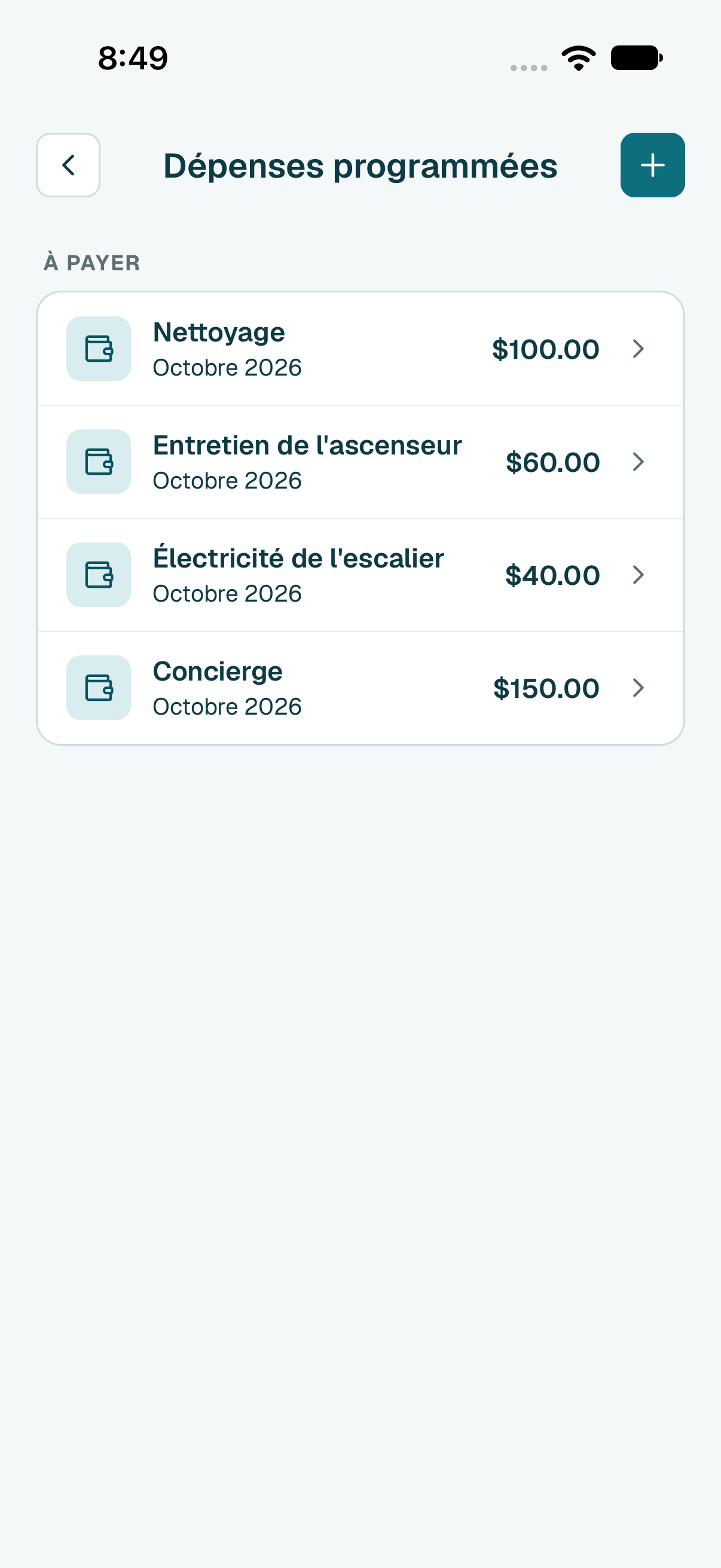 Sous À payer, touchez la dépense que vous avez payée. Un mois oublié porte un signe d'alerte.