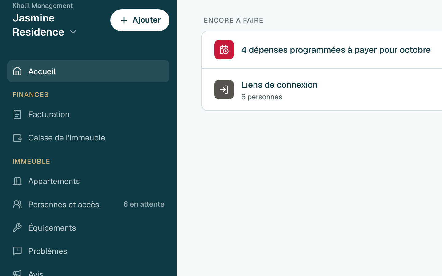 Cliquez sur Caisse de l'immeuble dans le menu latéral.