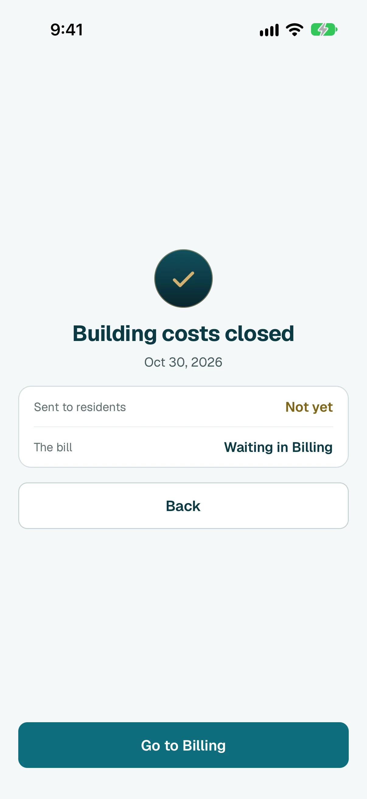 Nothing is sent yet. Tap Go to Billing.