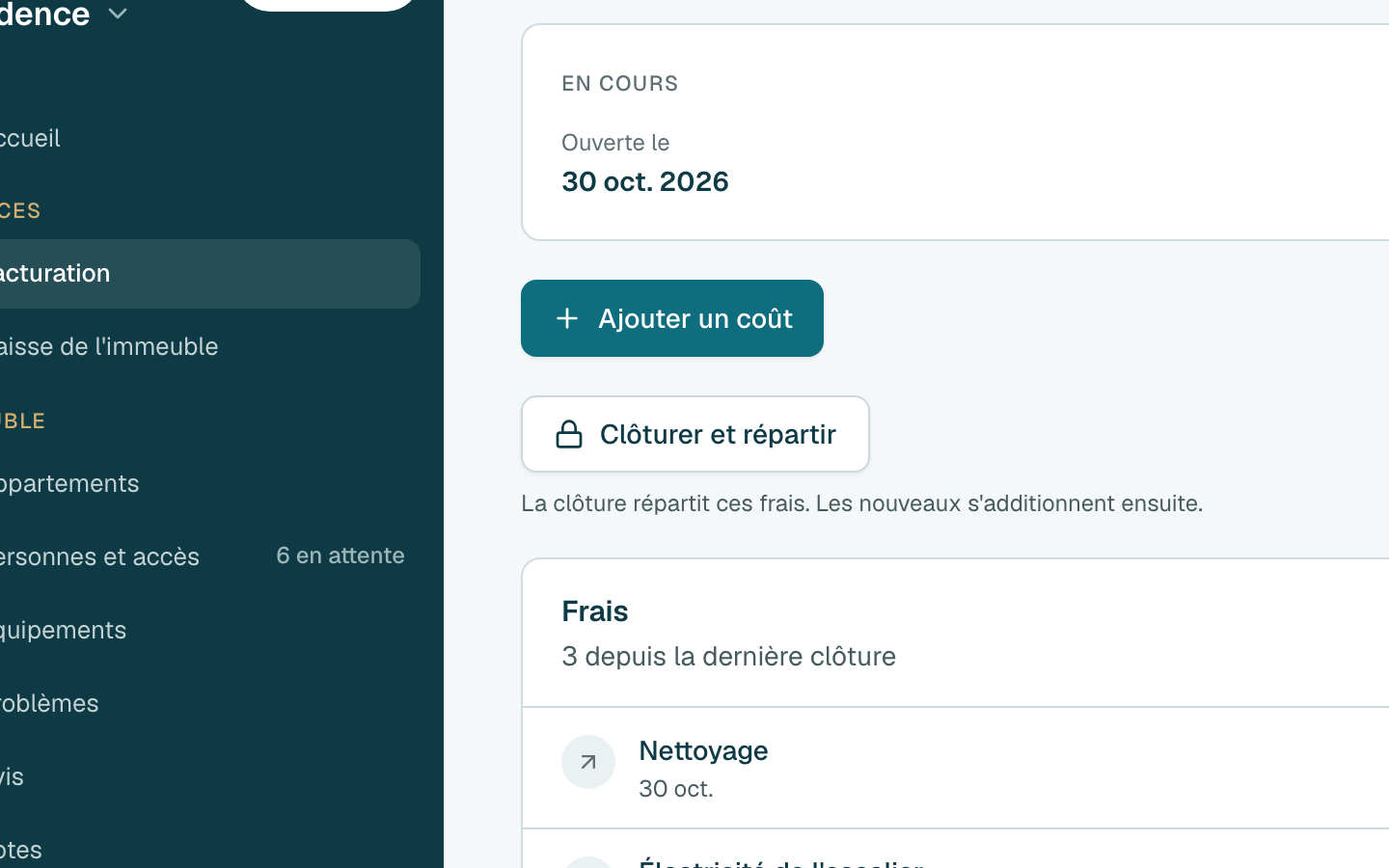 Remontez. Le dernier jour du mois, cliquez sur Clôturer et répartir, puis à nouveau sur Clôturer et répartir pour confirmer.