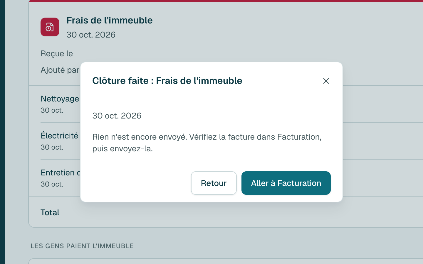 Rien n'est encore envoyé. Cliquez sur Aller à Facturation.