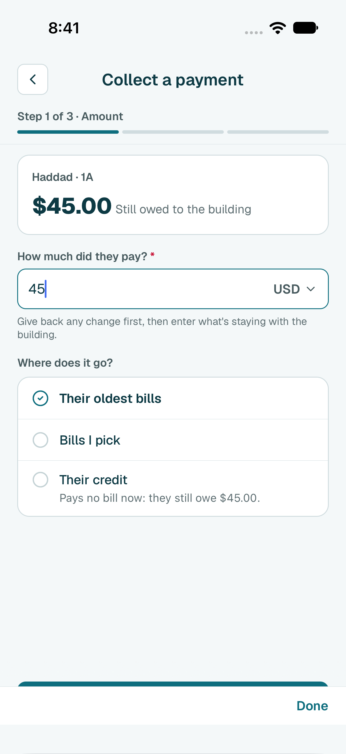 Type how much they gave you, then tap Next.