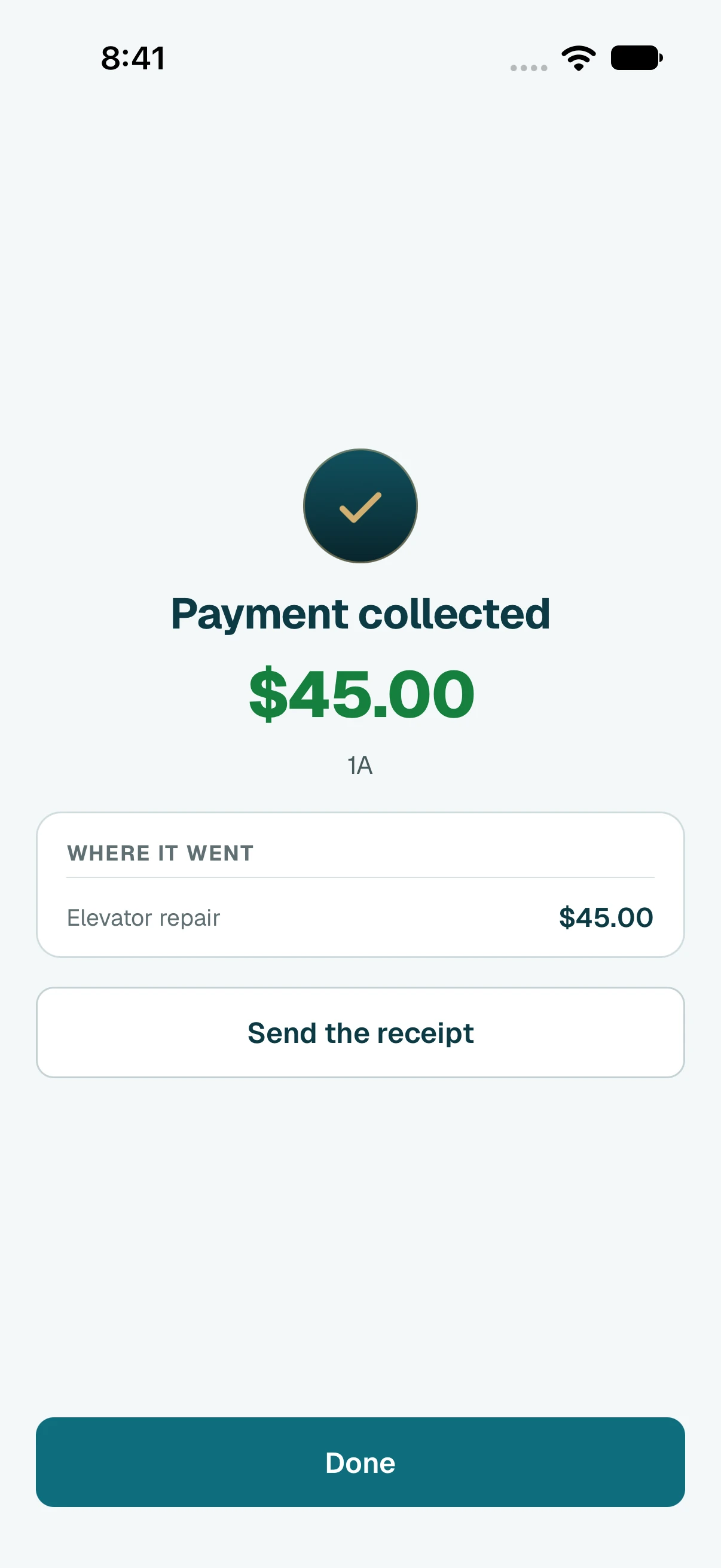 Done. Tap Send the receipt to send them their receipt.
