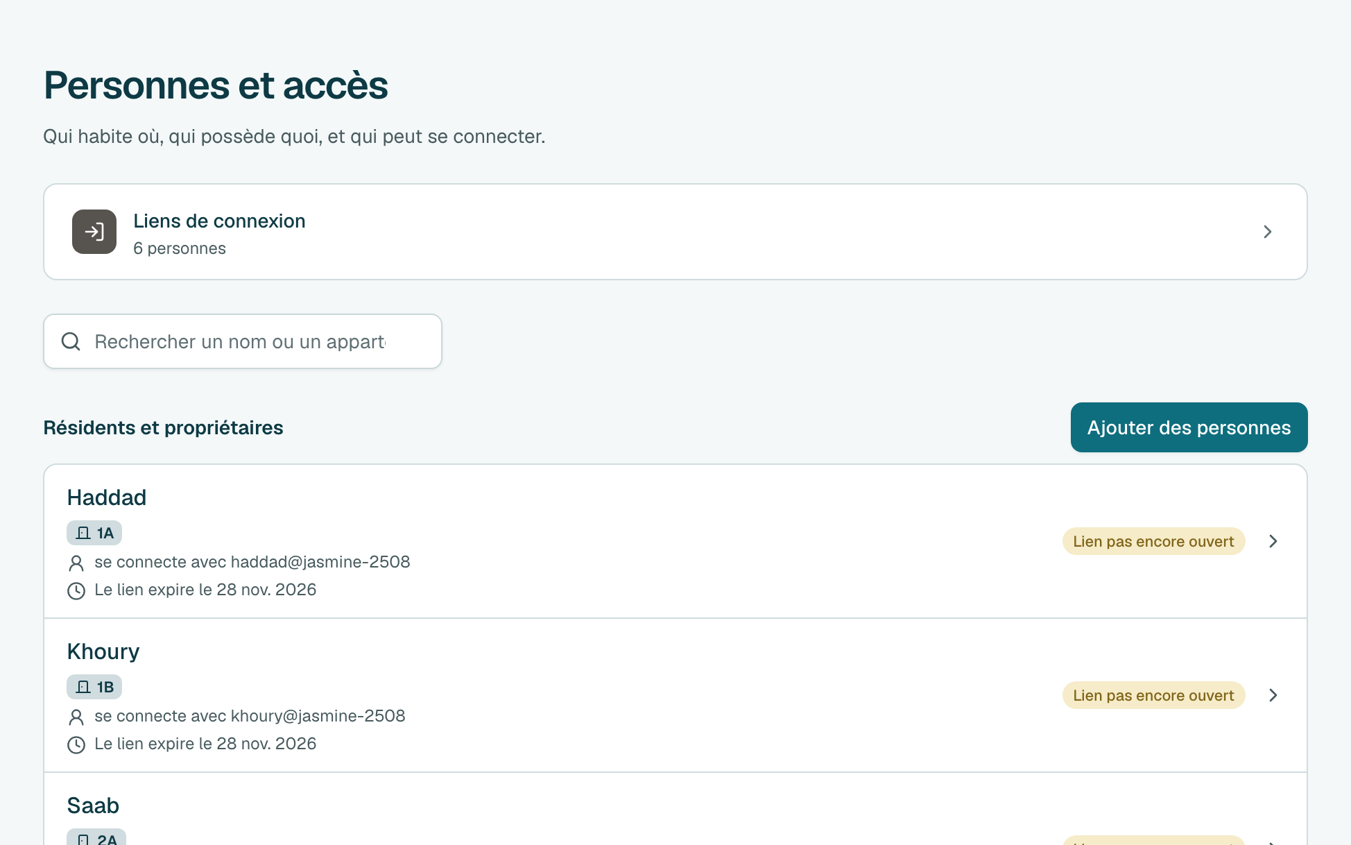 Cliquez sur Liens de connexion. Tous ceux qui ne peuvent pas encore se connecter sont dans cette liste.