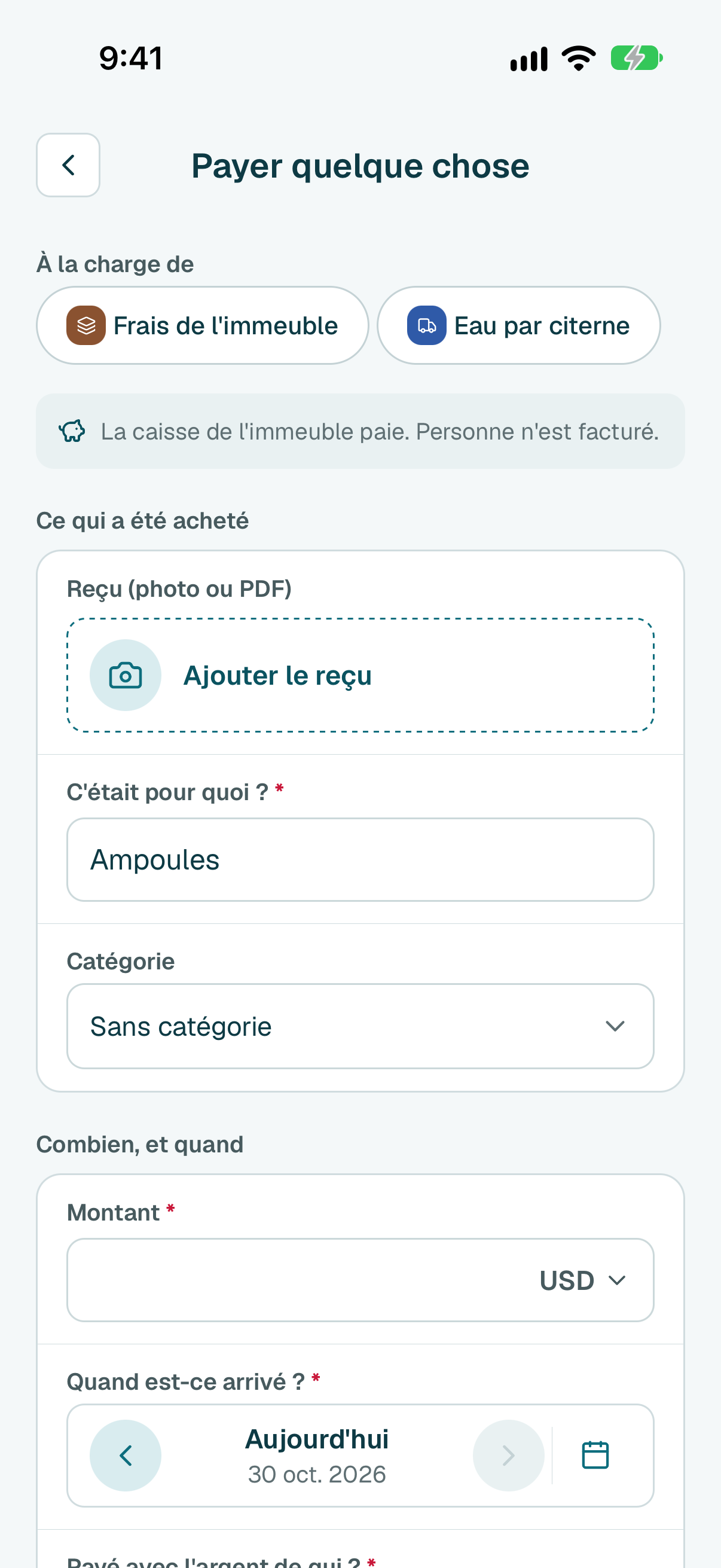 Saisissez l'objet de la dépense.