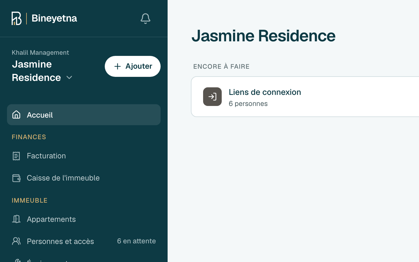 Cliquez sur Ajouter, à côté du nom de votre immeuble dans le menu latéral.