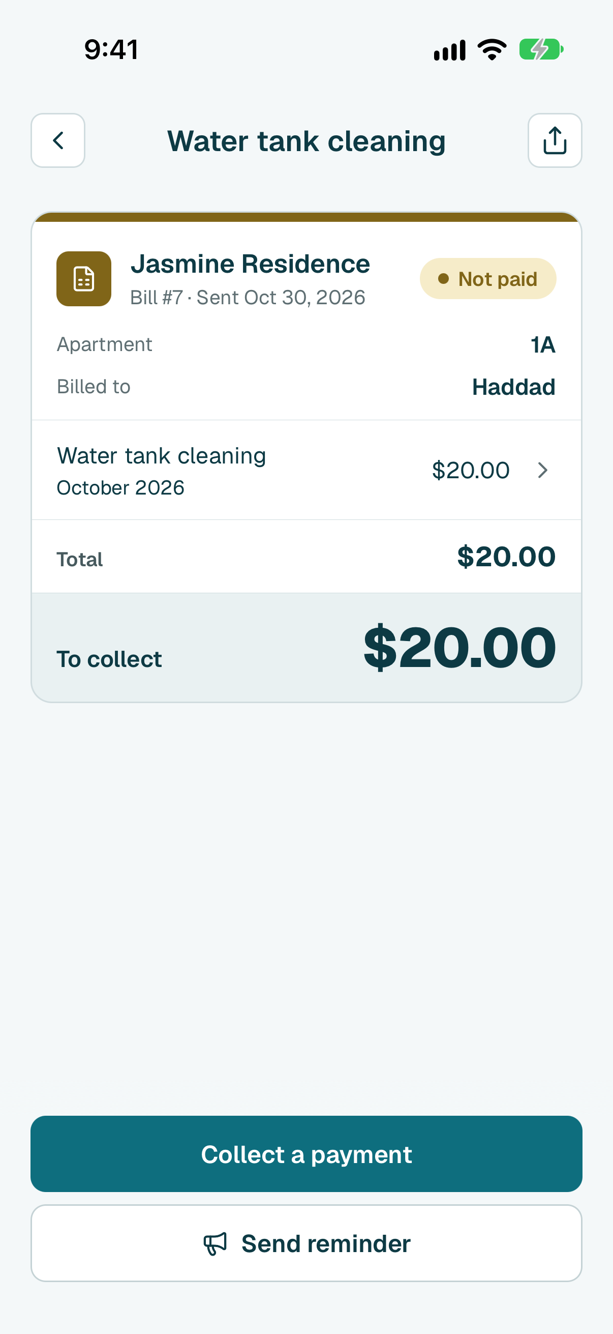 Tap Send reminder, at the bottom of the bill.