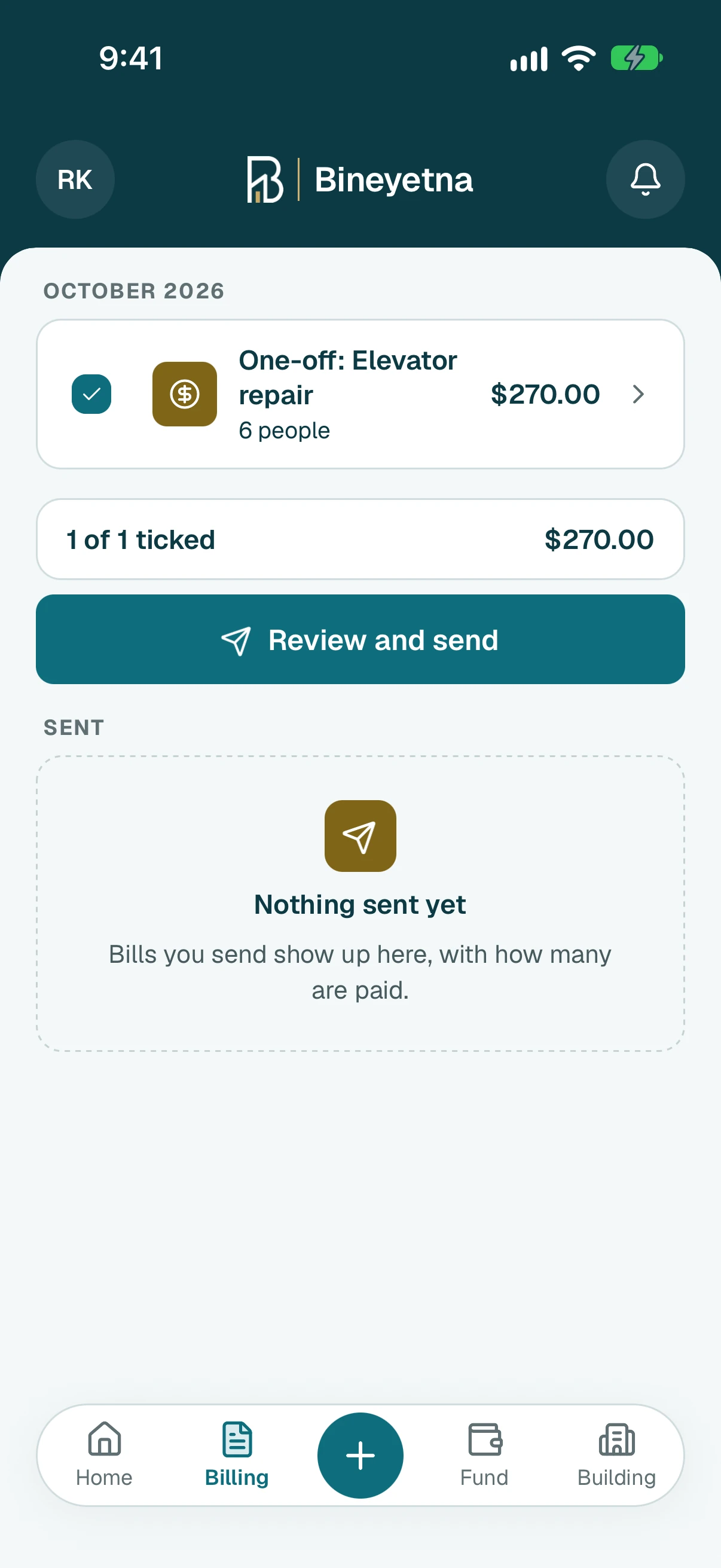 Under Ready to send, check the charges, then tap Review and send below them.