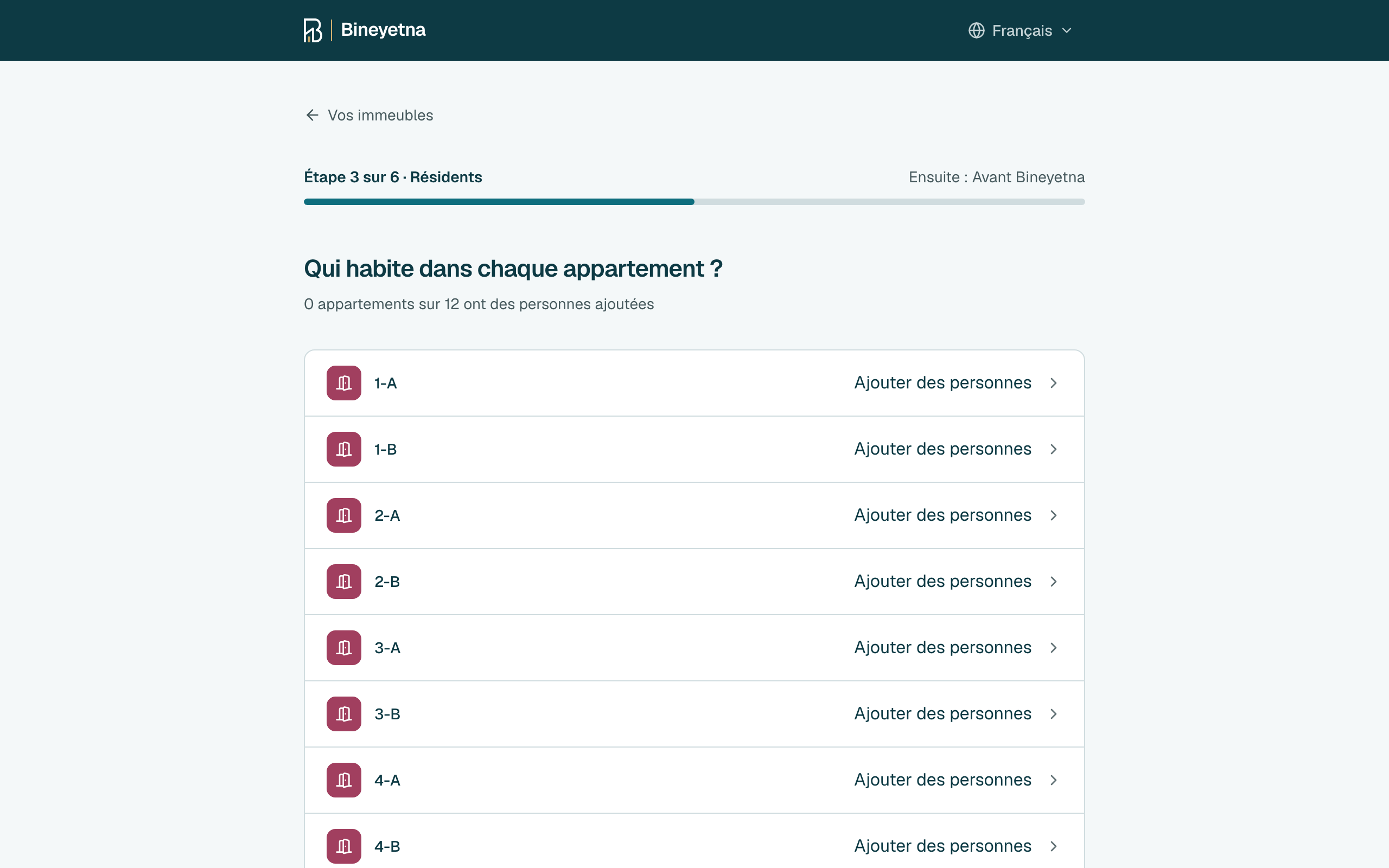 Cliquez sur Ajouter des personnes à côté d'un appartement.